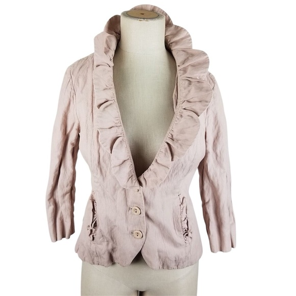 CAbi Jackets & Blazers - CAbi 3/4 Sleeves Blush Pink Petal Ruffled Metallic Jacket Blazer Womens 2 Lolita